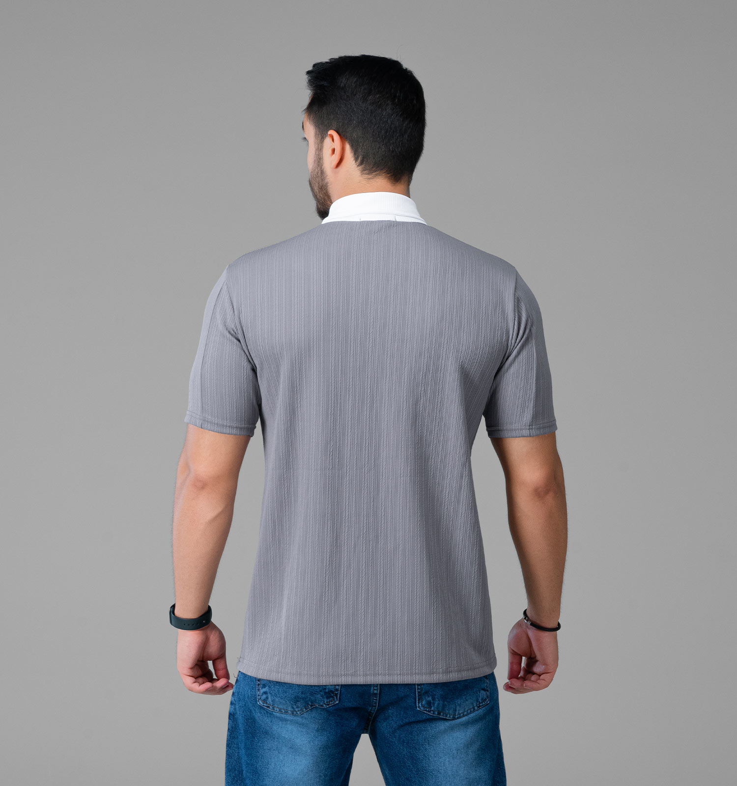 تیشرت مراکشی یقه دار مردانه طوسی طرحدار مدل 47937