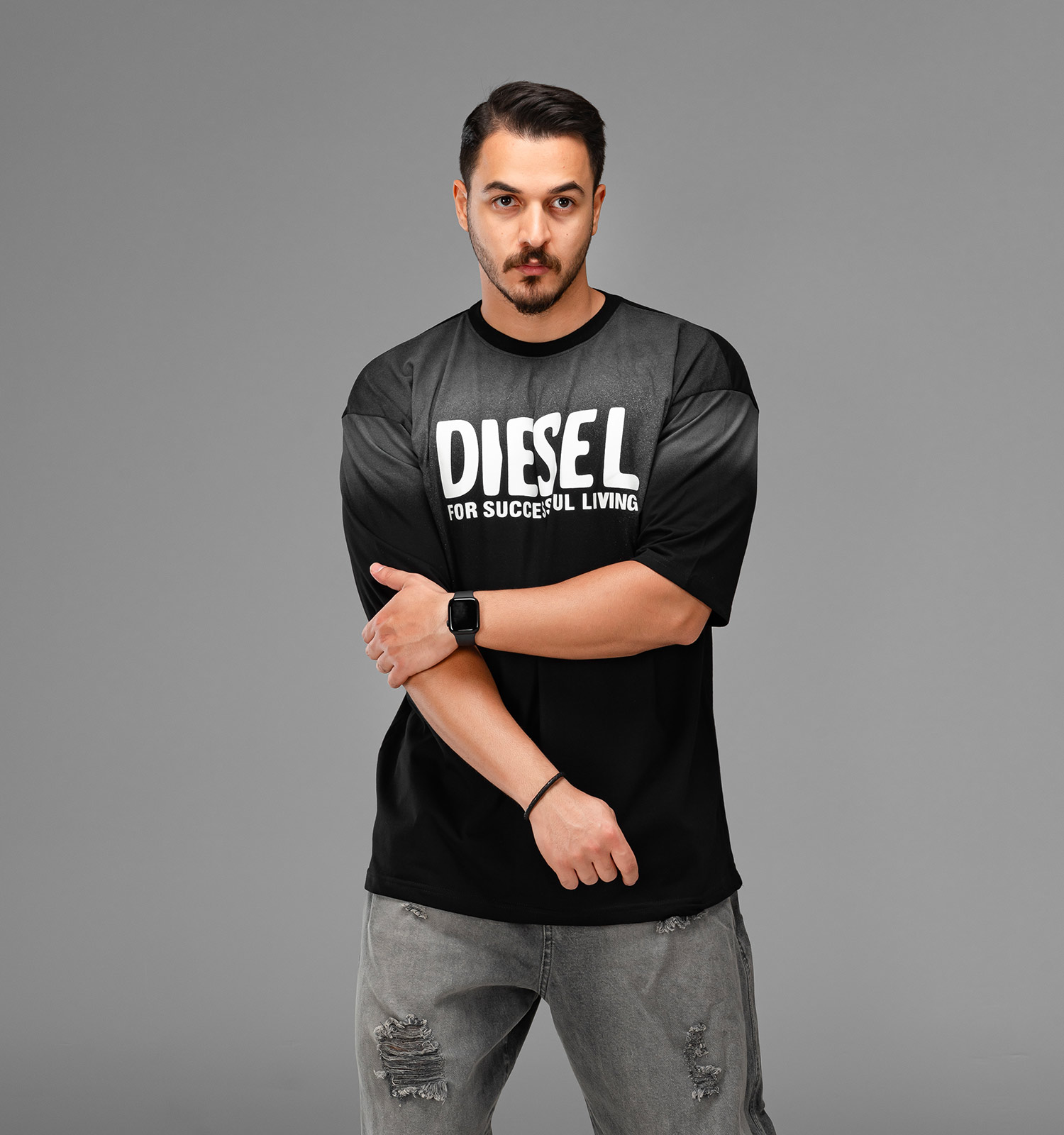 تیشرت Diesel یقه گرد مردانه مشکی ابر بادی مدل 47615
