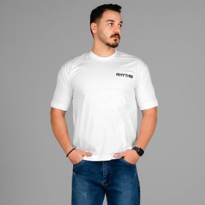 تیشرت باکسی مچینست ماکان یقه گرد مردانه سفید طرحدار مدل 47590