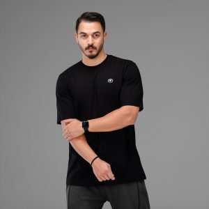 تیشرت یقه گرد مردانه مشکی نخ پنبه گلدوزی شده مدل 47623