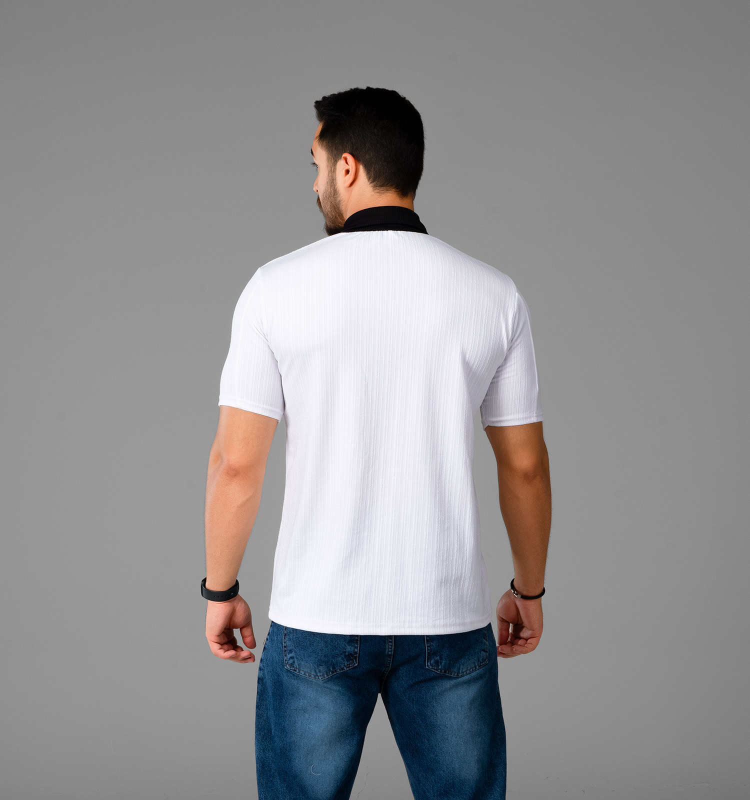 تیشرت مراکشی یقه دار مردانه سفید طرحدار مدل 47938