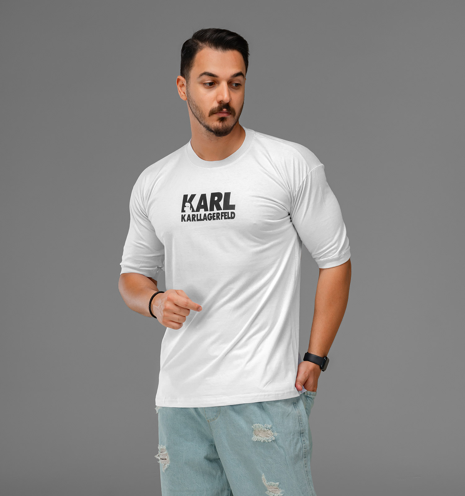 تیشرت نخ پنبه یقه گرد مردانه سفید طرحدار مدل 47622