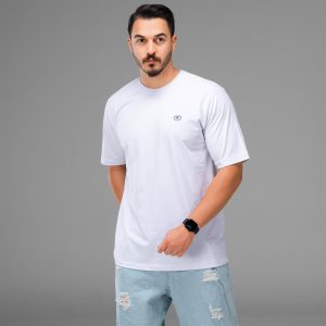 تیشرت یقه گرد مردانه سفید نخ پنبه گلدوزی شده مدل 47624