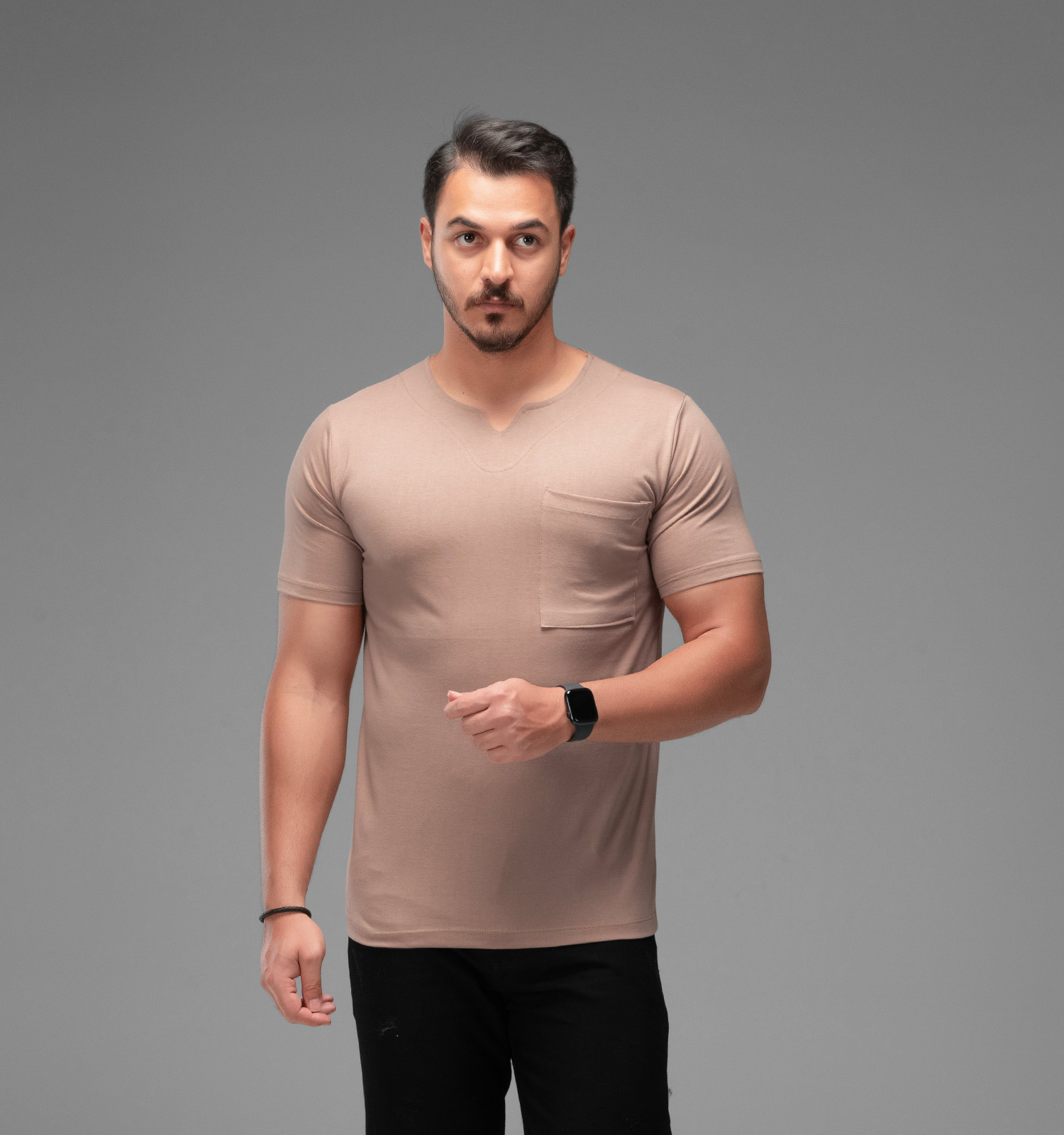 تیشرت یقه کوبایی مردانه نخ پنبه ساده مدل 47684