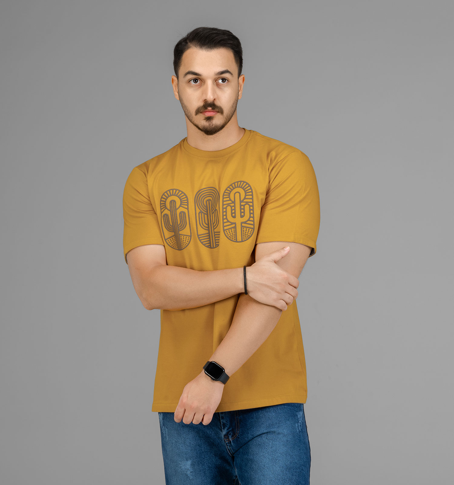 تیشرت یقه گرد مردانه نخ پنبه طرحدار مدل 47582