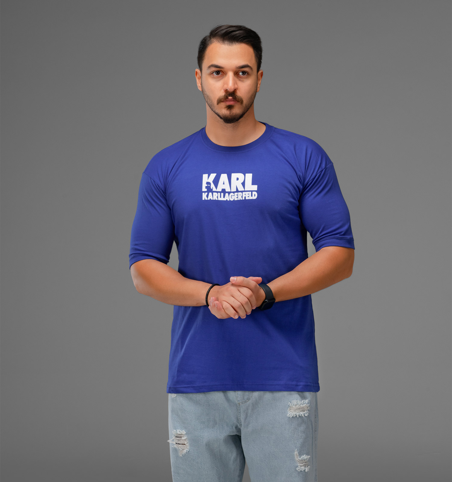 تیشرت باکسی مچینست نخ پنبه یقه گرد مردانه طرحدار مدل 47618