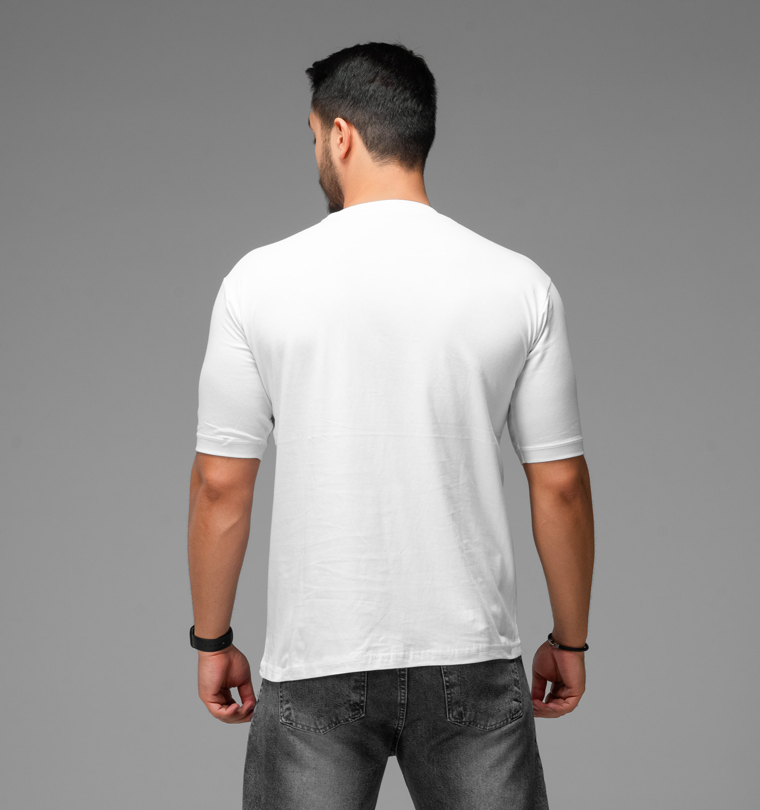 تیشرت باکسی نخ پنبه یقه گرد مردانه سفید طرحدار مدل 47718