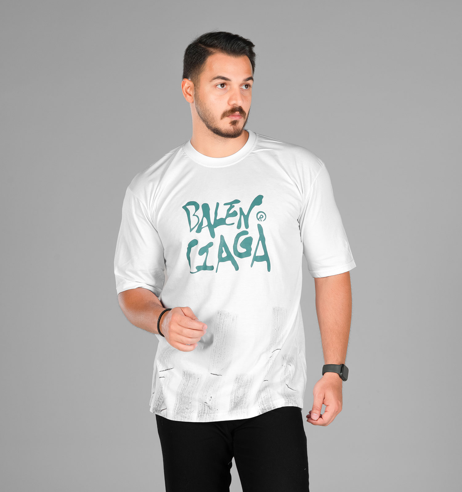 تیشرت Balenciaga یقه گرد مردانه لش سفید نخ پنبه طرحدار مدل 48024