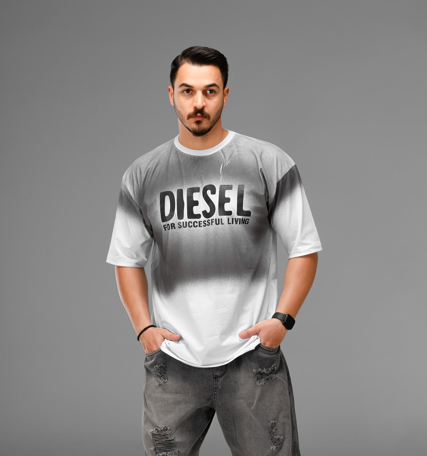 تیشرت Diesel یقه گرد مردانه سفید ابر بادی مدل 47614