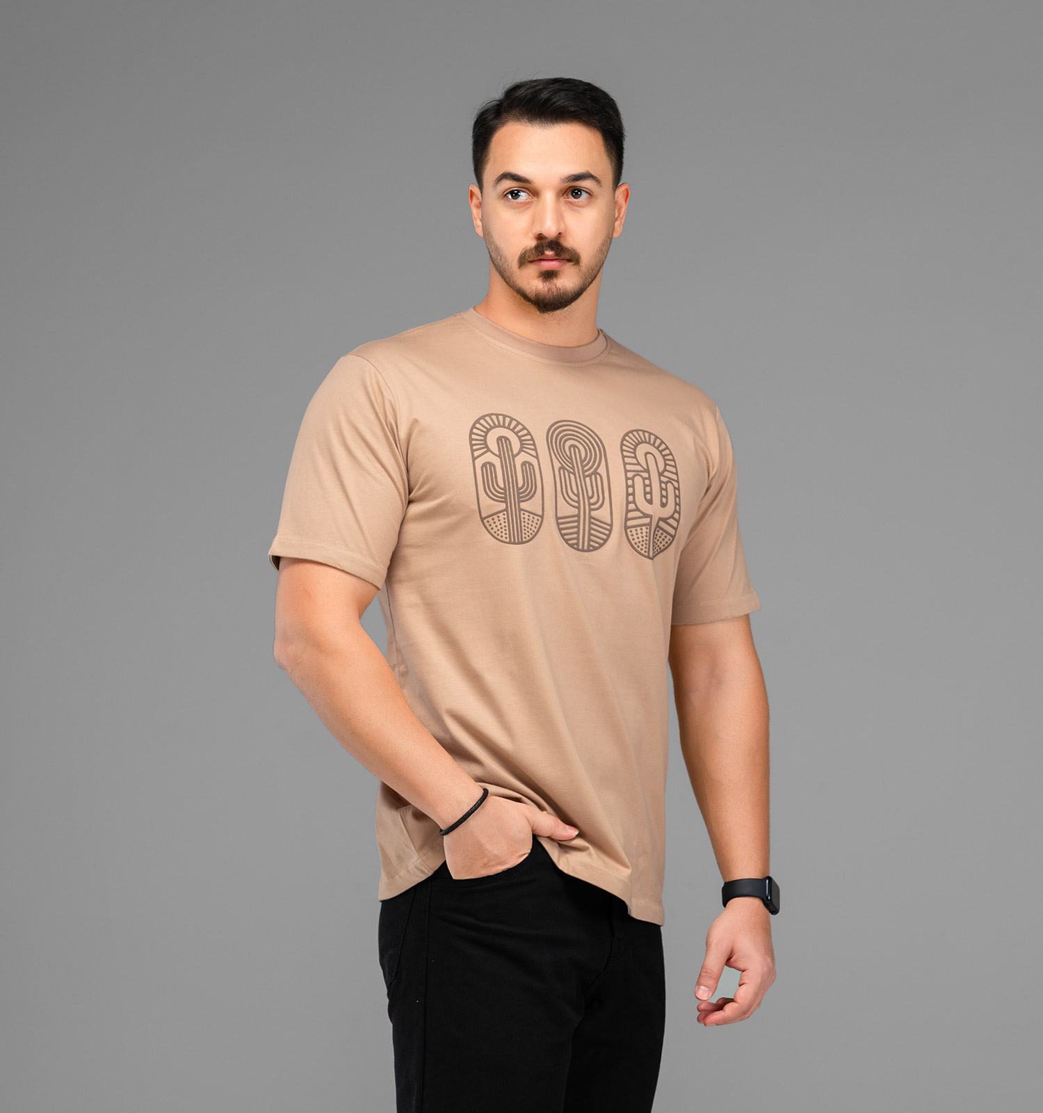 تیشرت یقه گرد مردانه نخ پنبه طرحدار مدل 47580