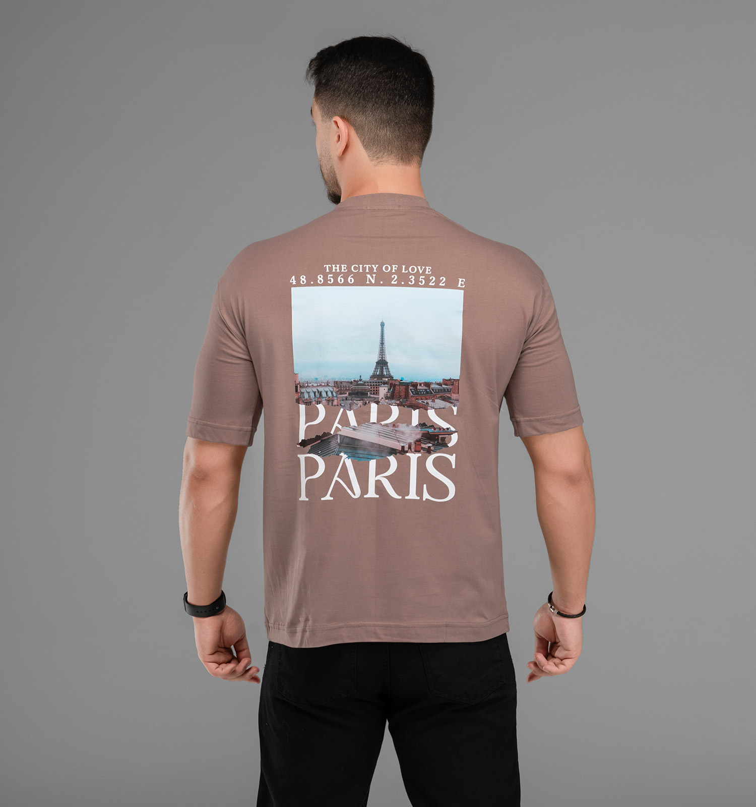 تیشرت Paris باکسی مچینست ماکان یقه گرد مردانه طرحدار مدل 47519