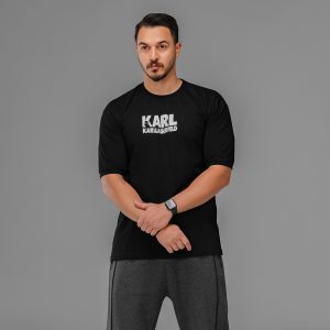 تیشرت نخ پنبه یقه گرد مردانه مشکی طرحدار مدل 47619