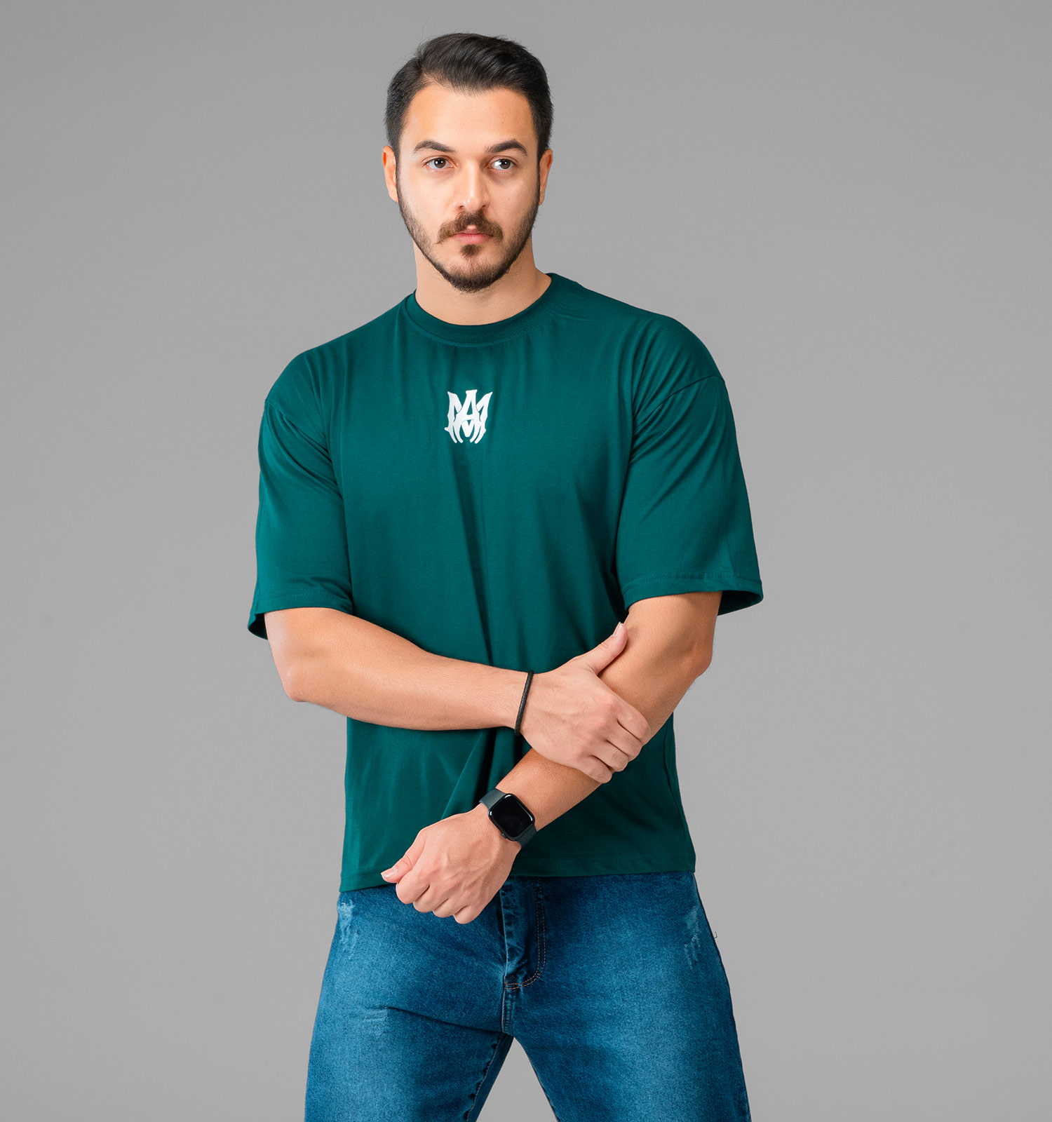 تیشرت باکسی نخ پنبه یقه گرد مردانه طرحدار مدل 47758