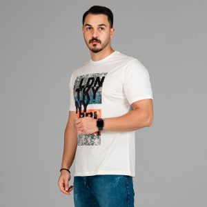 تیشرت باکسی مچینست ماکان DN یقه گرد مردانه سفید طرحدار مدل 47573