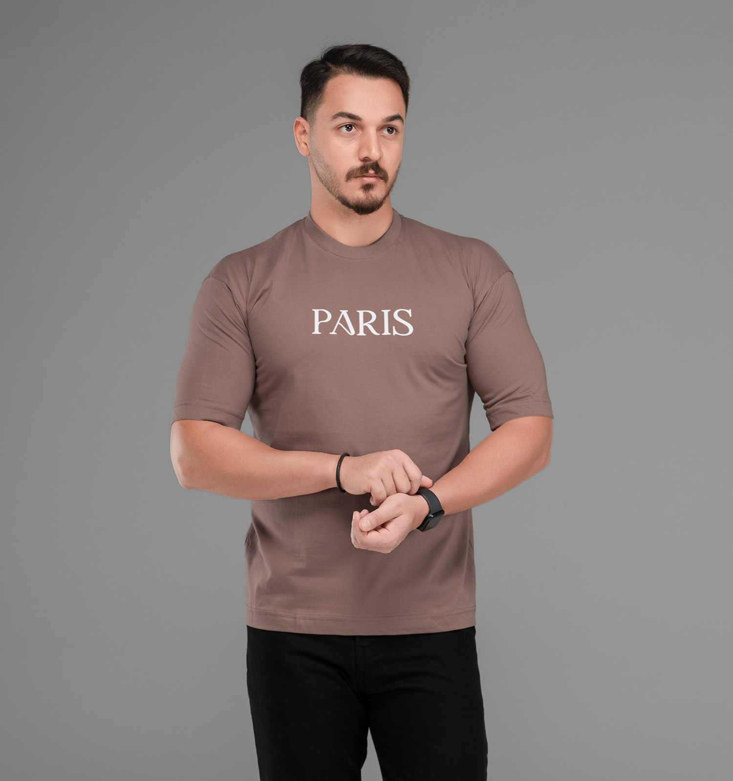 تیشرت Paris باکسی مچینست ماکان یقه گرد مردانه طرحدار مدل 47519