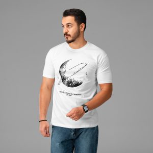 تیشرت نخ پنبه یقه گرد مردانه سفید طرحدار مدل 47799