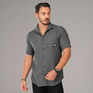 پیراهن اسپرت کنفی مردانه طوسی ساده آستین کوتاه مدل 47874