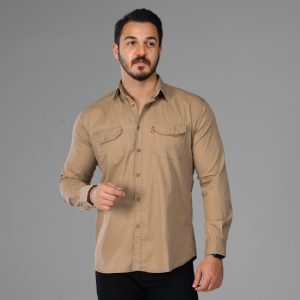 پیراهن اسپرت کتان جیب دارمردانه ساده آستین بلند مدل 47863