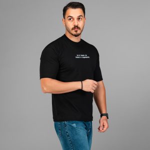 تیشرت باکسی مچینست ماکان یقه گرد مردانه مشکی طرحدار مدل 47539
