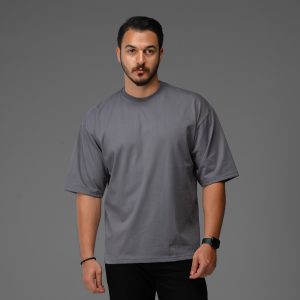 تیشرت یقه گرد مردانه طوسی ماکان ساده مدل 47765
