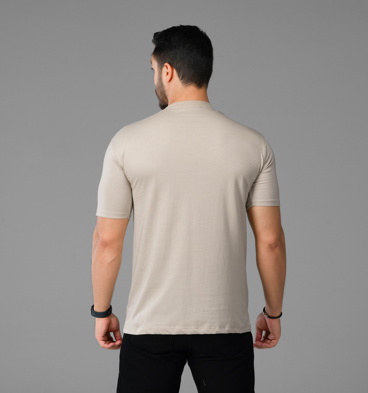 تیشرت نخ پنبه یقه گرد Boston مردانه کرمی طرحدار مدل 47803