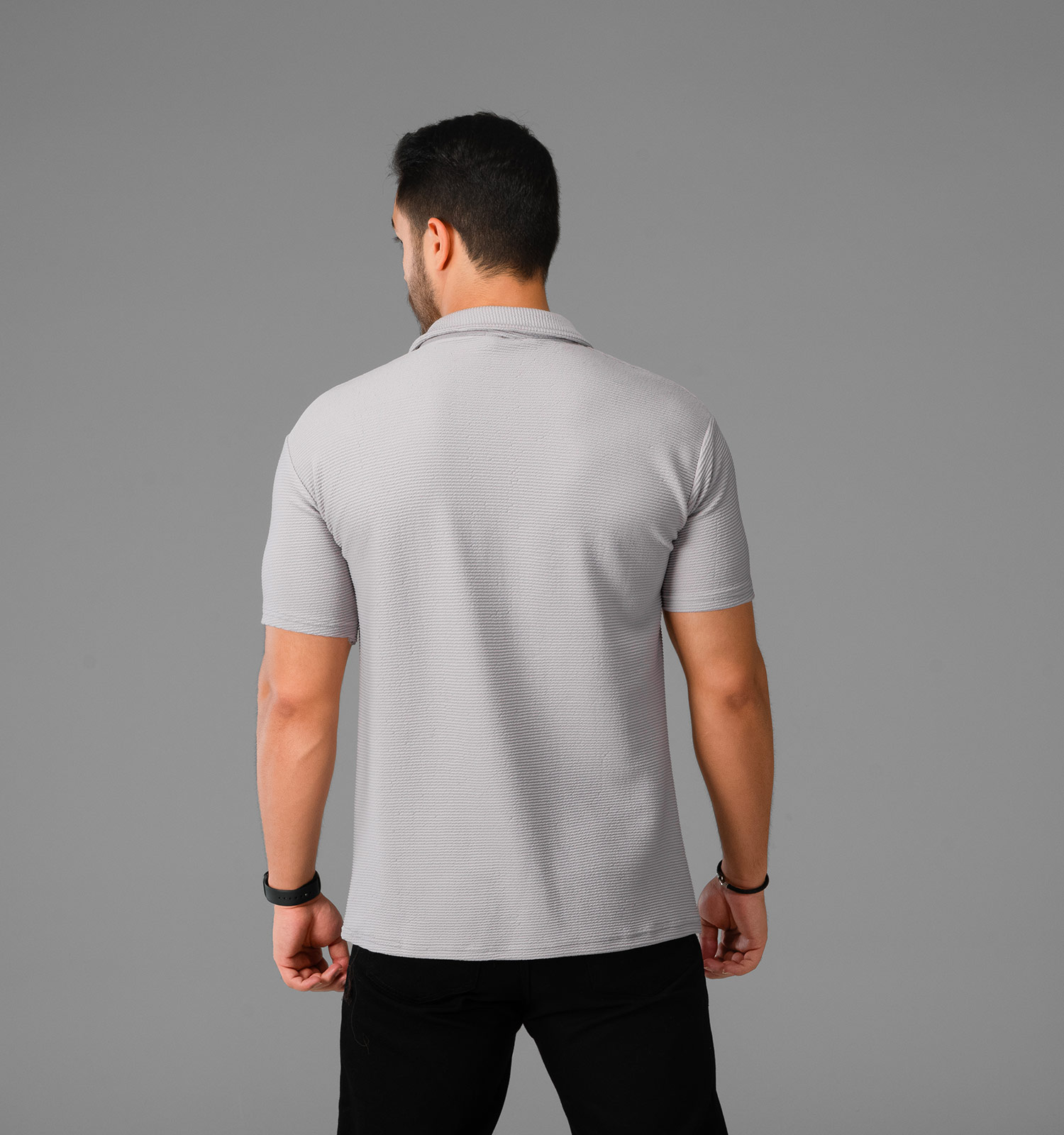 تیشرت مراکشی یقه دار مردانه ساده طوسی مدل 47778