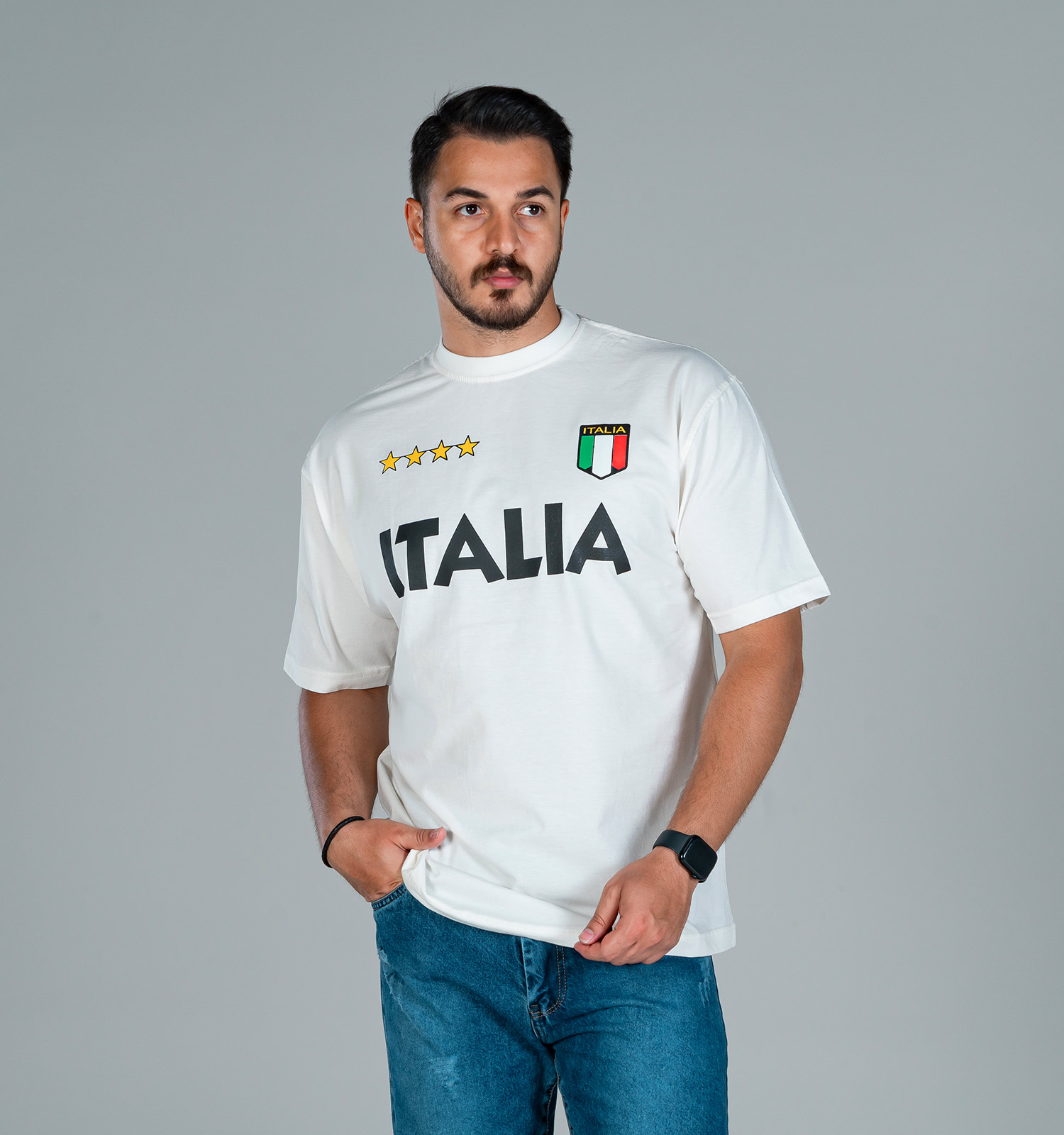 تیشرت Italia یقه گرد مردانه سفید طرحدار مدل 47934