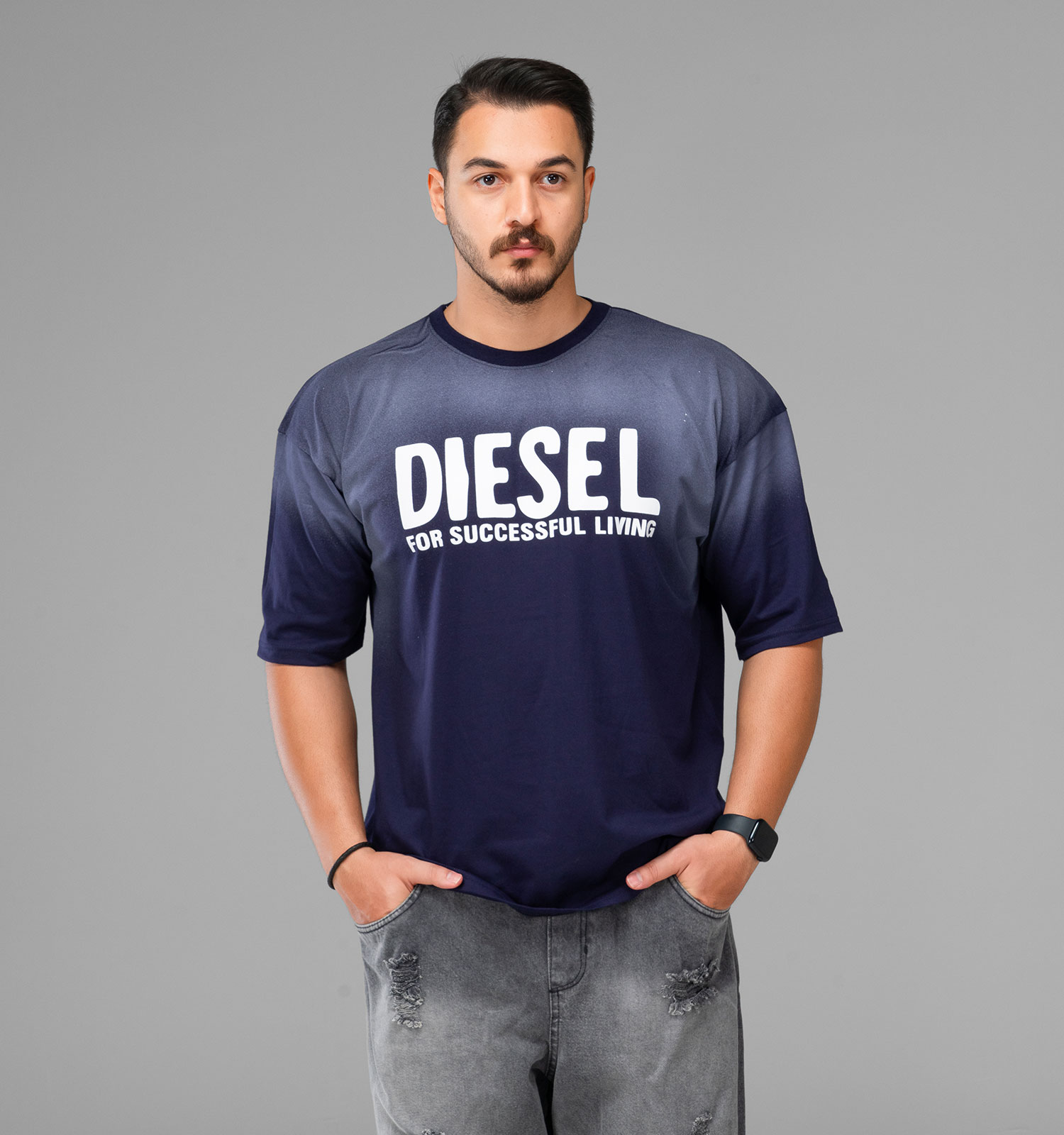 تیشرت Diesel یقه گرد مردانه سرمه ای ابر بادی مدل 47616