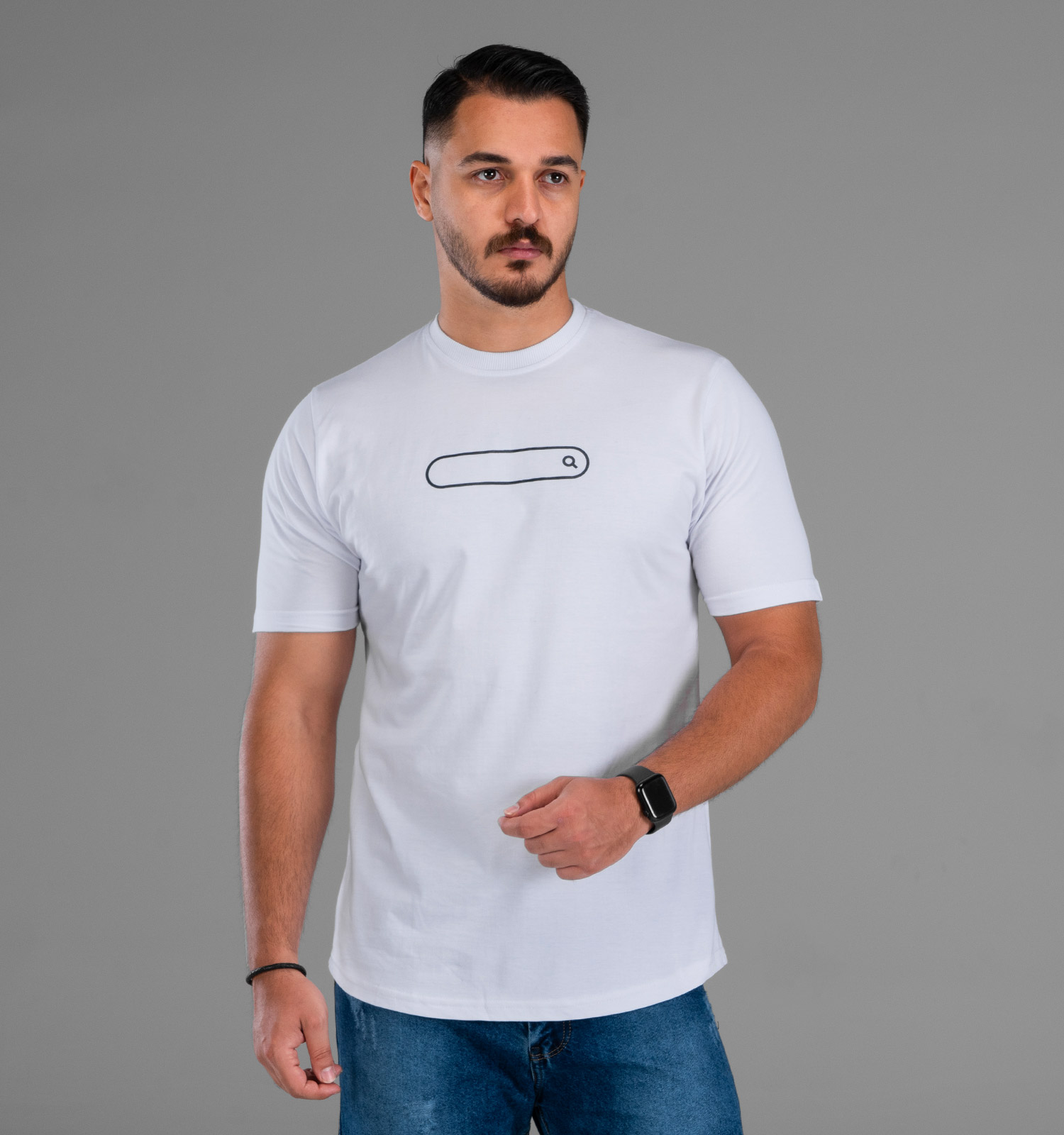 تیشرت یقه گرد مردانه سفید نخ پنبه طرحدار مدل 48055