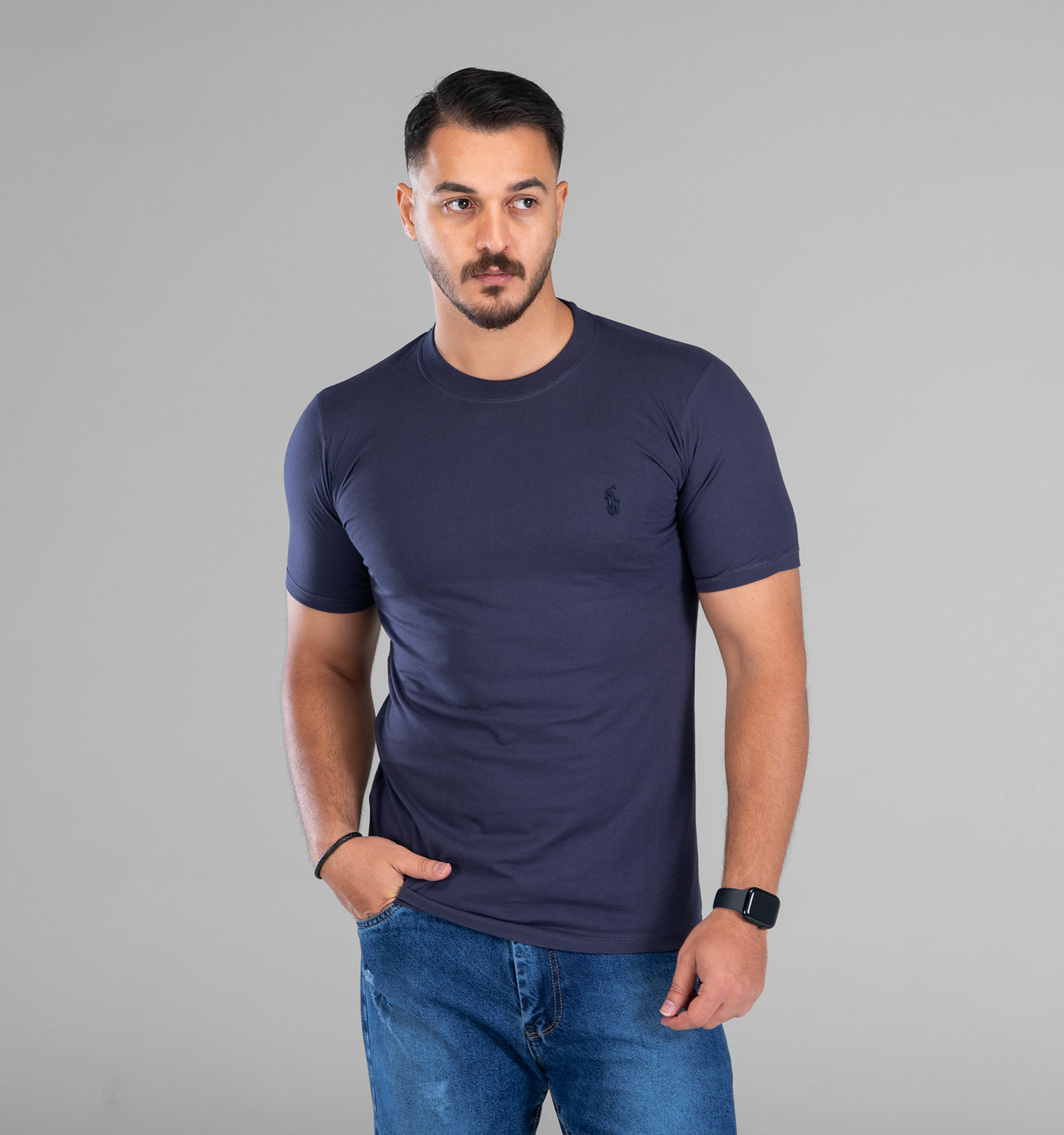 تیشرت یقه گرد مردانه نخ پنبه ساده مدل 48073