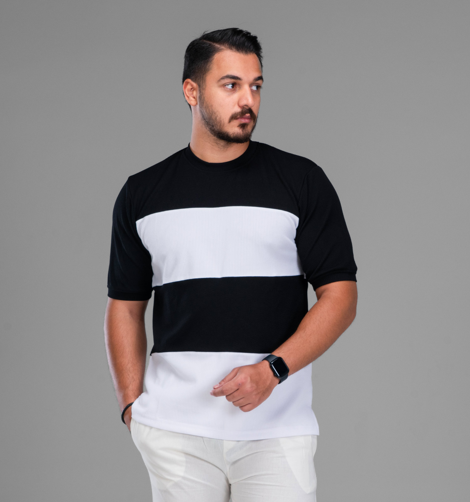 تیشرت یقه گرد مردانه نخ پنبه رینگی مدل 48033