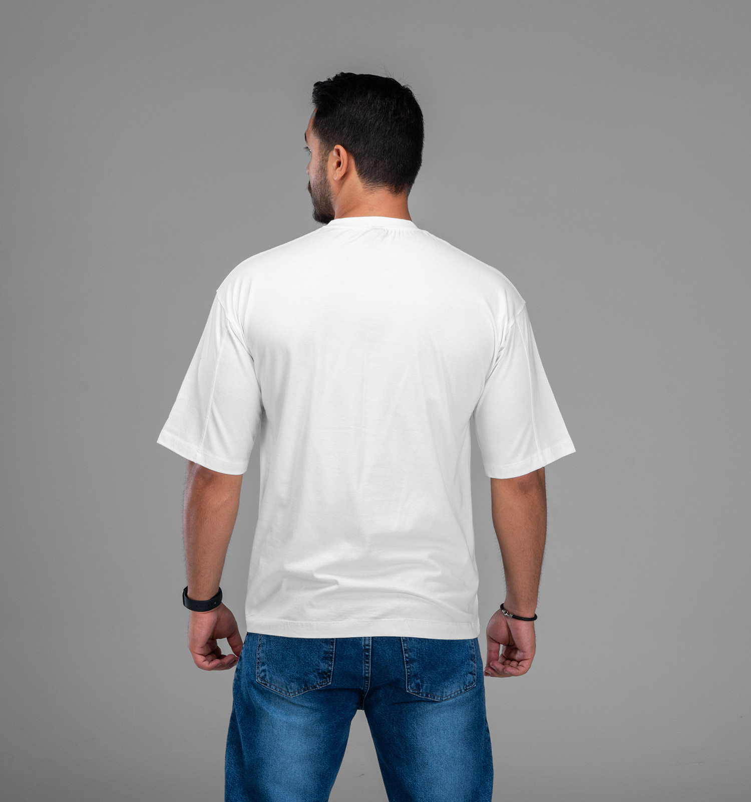 تیشرت یقه گرد مردانه سفید نخ پنبه طرحدار مدل 48005