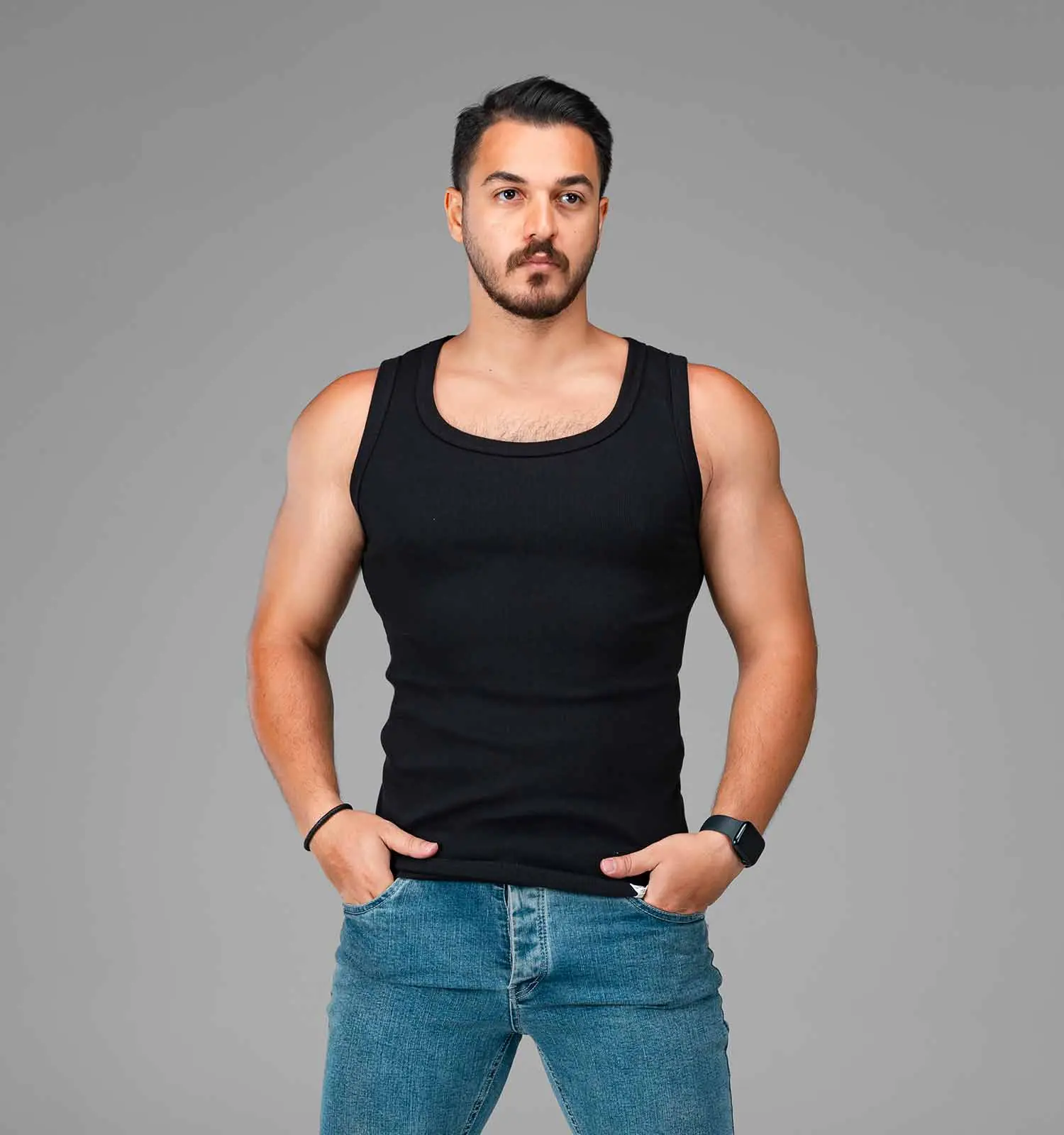 رکابی مردانه مشکی ساده یقه گرد مدل 47984