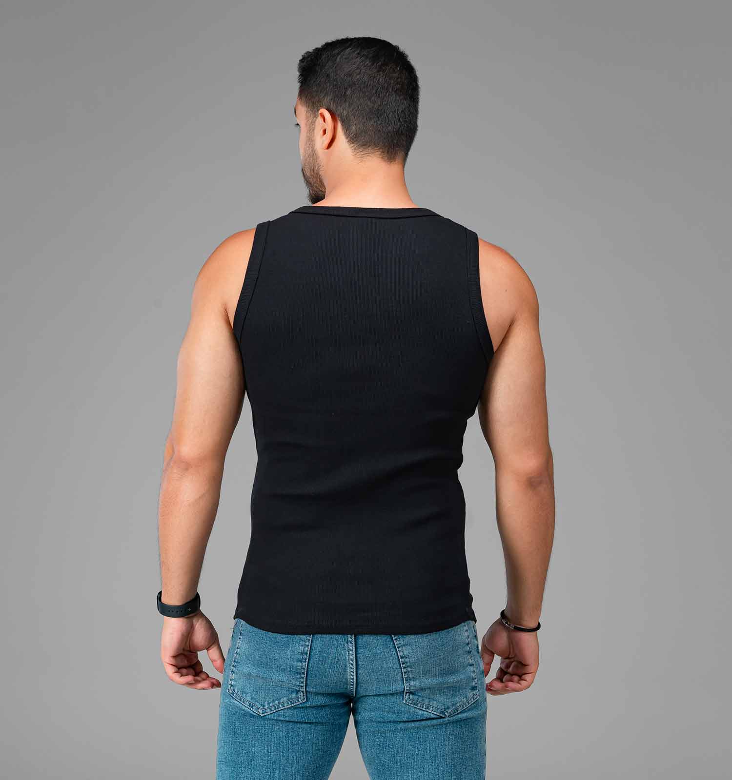 رکابی مردانه مشکی ساده یقه گرد مدل 47984