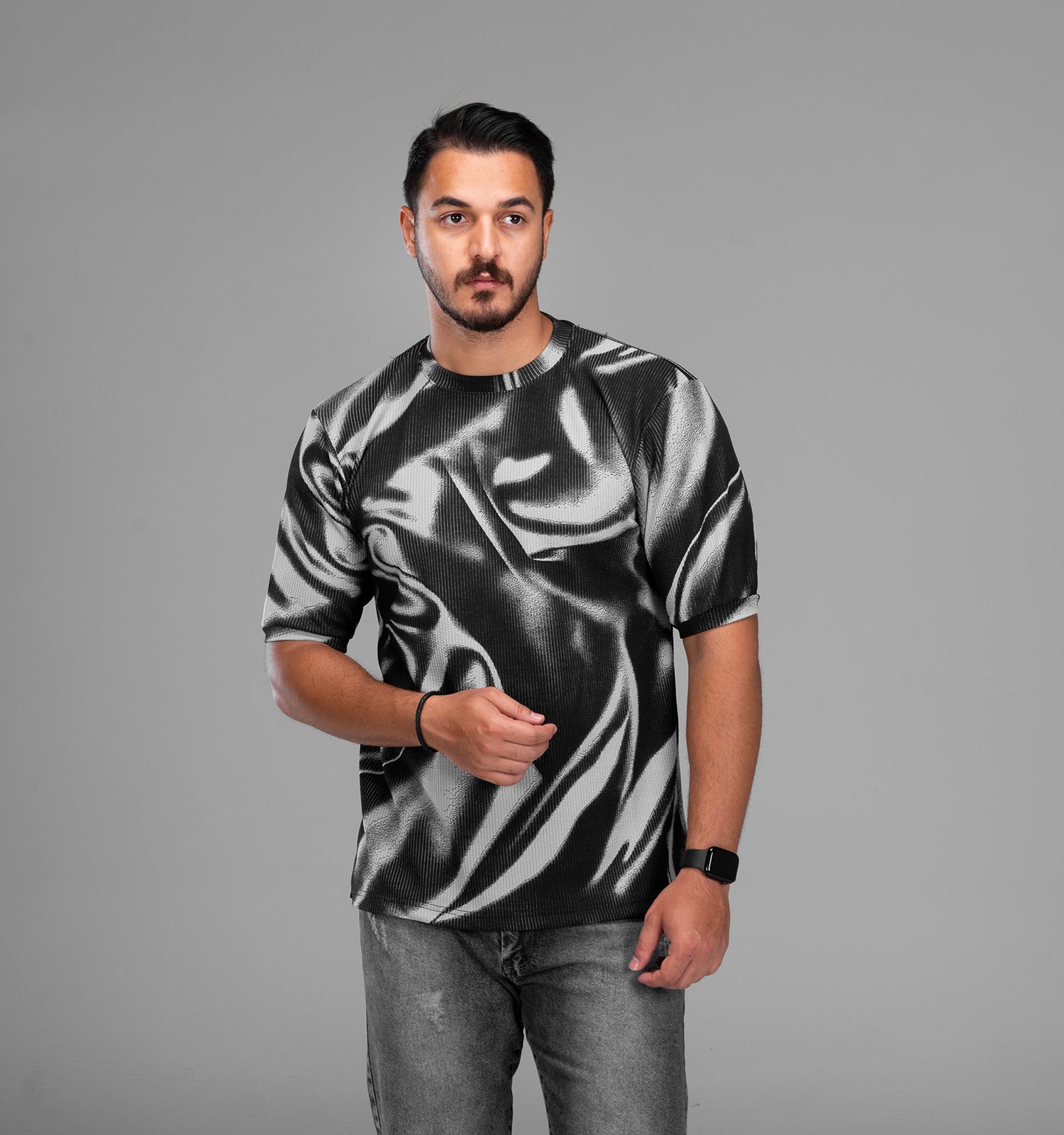 تیشرت یقه گرد مردانه طرحدار نخ پنبه مدل 48009