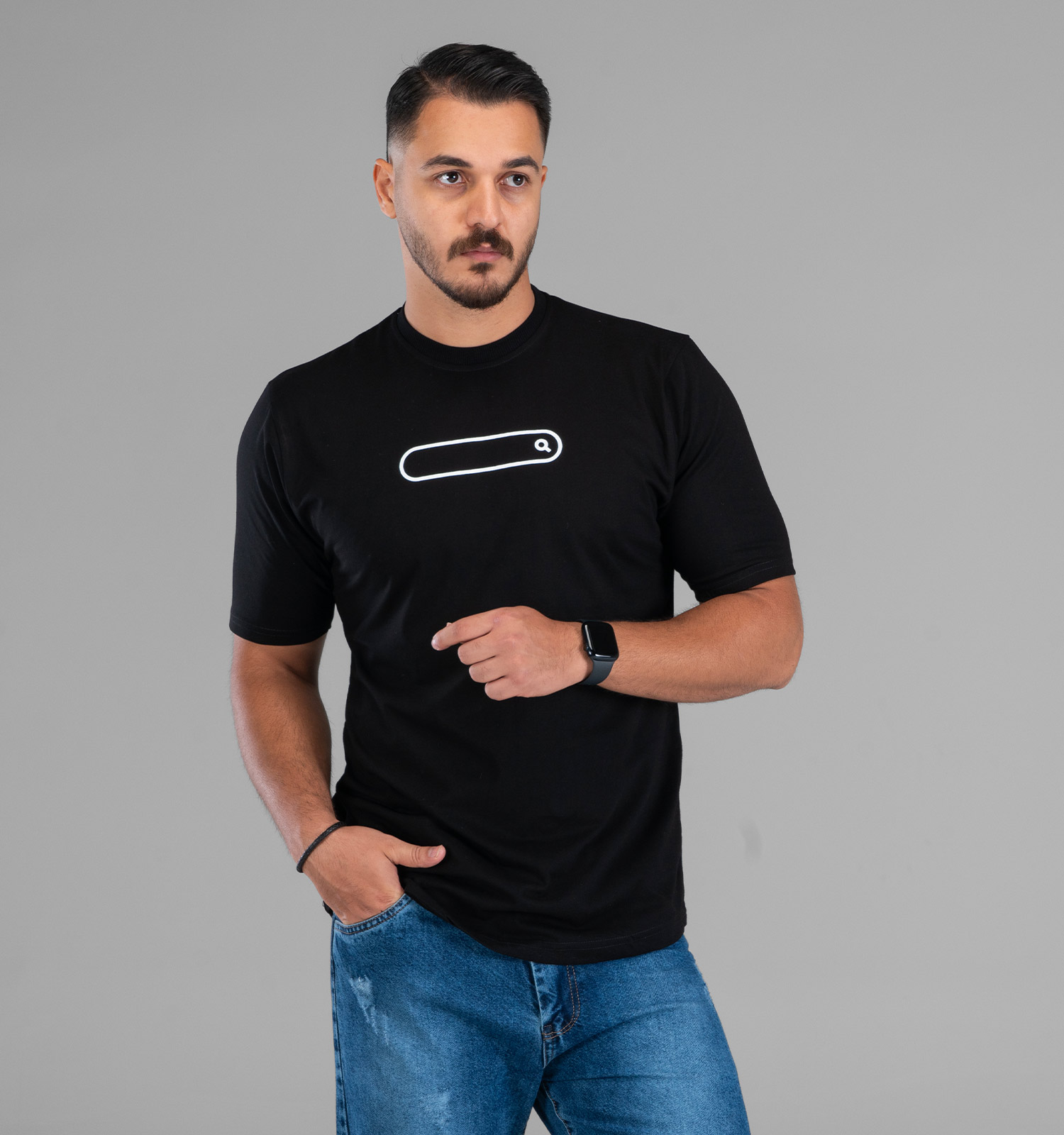 تیشرت یقه گرد مردانه مشکی نخ پنبه طرحدار مدل 48058