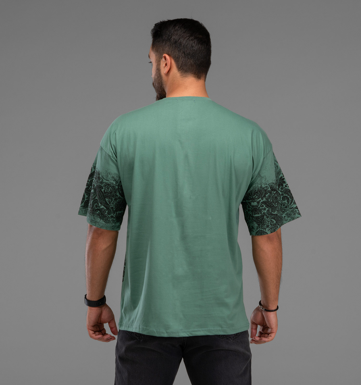 تیشرت یقه گرد مردانه باکسی نخ پنبه طرحدار مدل 48107