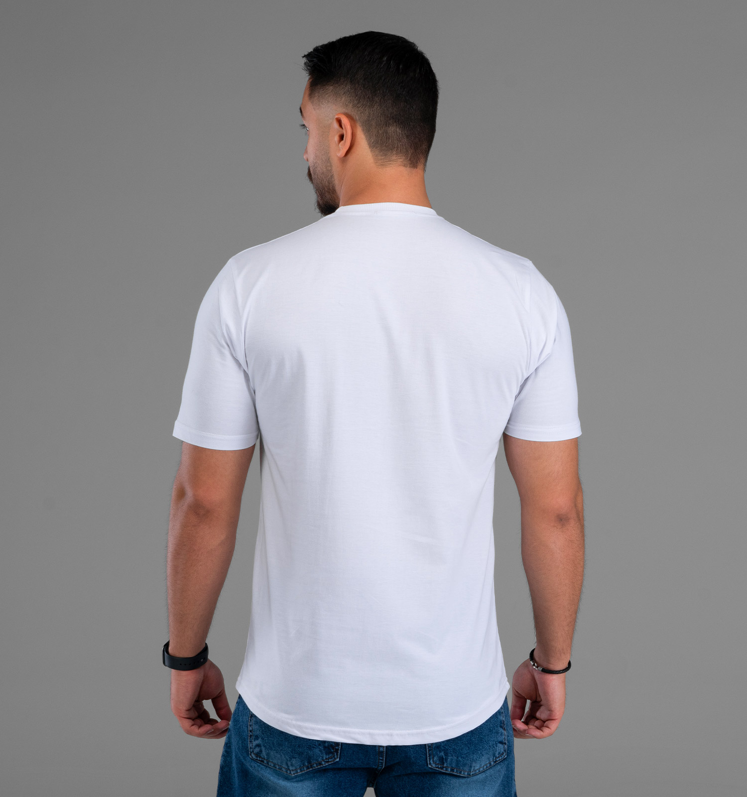 تیشرت یقه گرد مردانه سفید نخ پنبه طرحدار مدل 48055