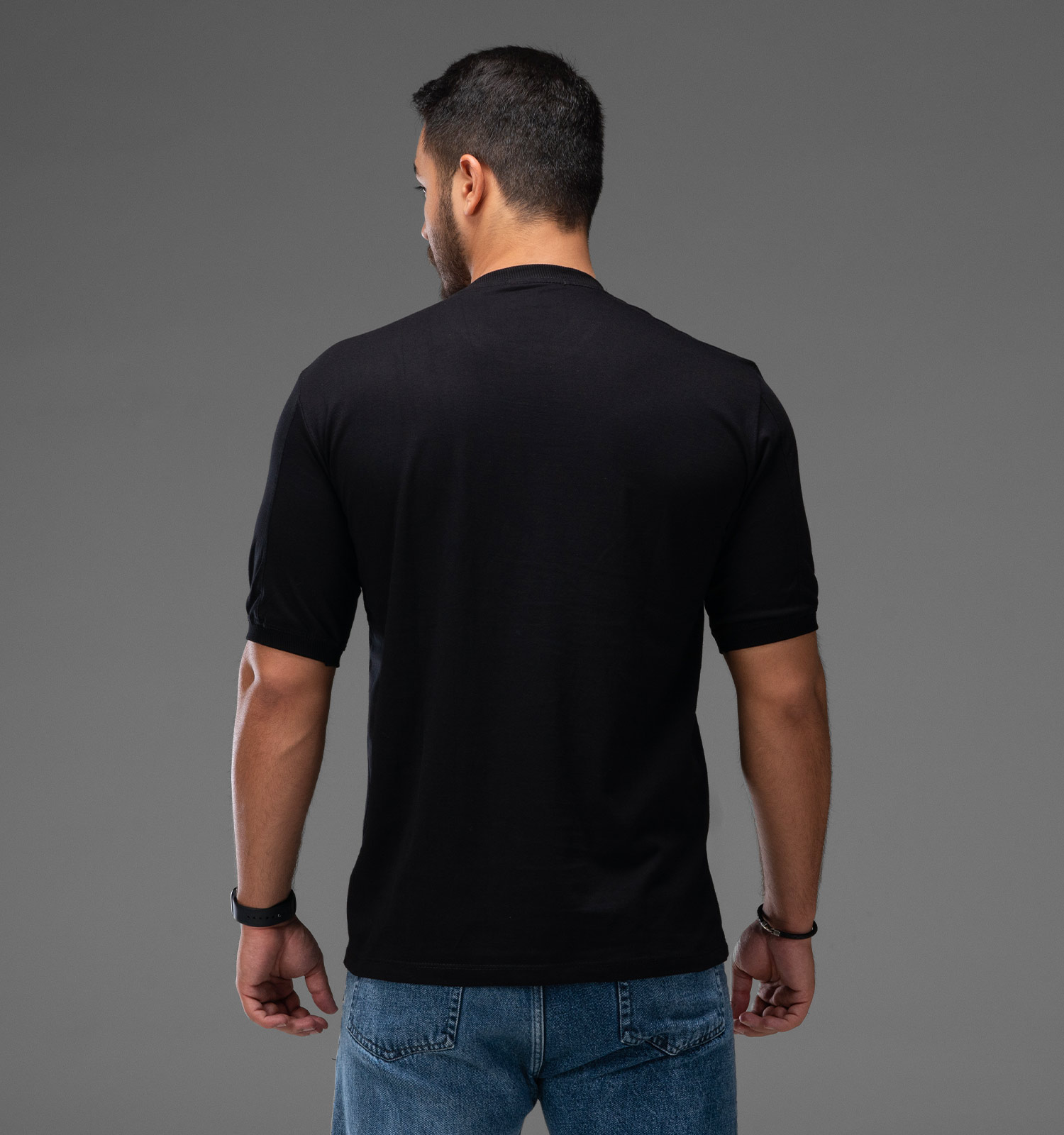 تیشرت یقه گرد مردانه مشکی نخ پنبه طرحدار مدل 48240