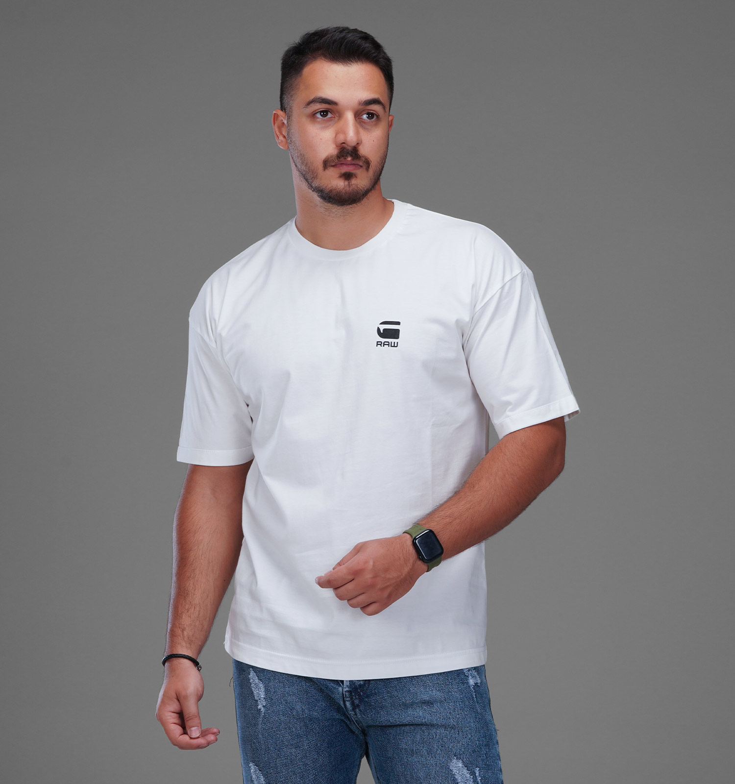 تیشرت یقه گرد مردانه سفید نخ پنبه طرحدار مدل 48195
