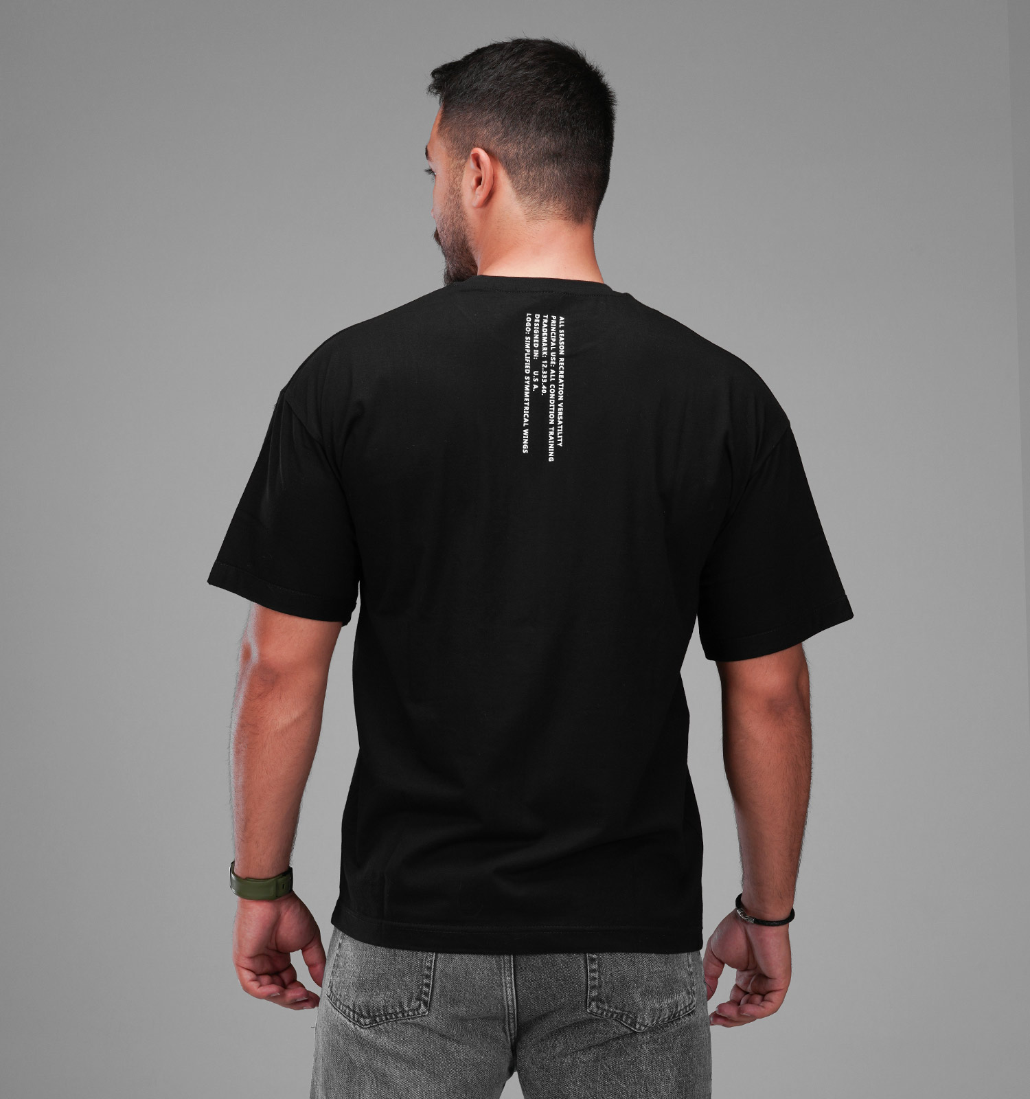 تیشرت یقه گرد مردانه مشکی نخ پنبه طرحدار مدل 48180