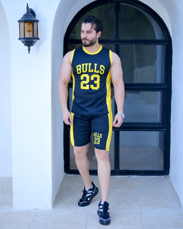 تاپ شلوارک مردانه مدل Bulls مشکی زرد کد 6341