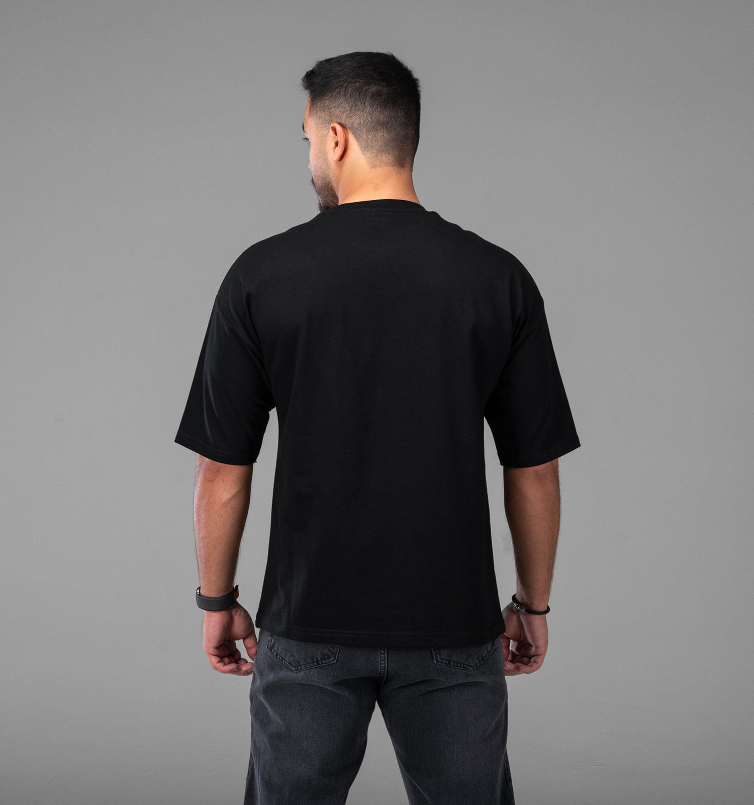 تیشرت یقه گرد مردانه مشکی نخ پنبه طرحدار مدل 48160