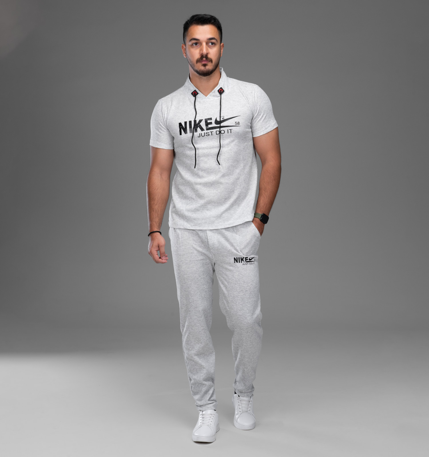 ست مردانه تیشرت شلوار Nike سفید طرحدار مدل 48210