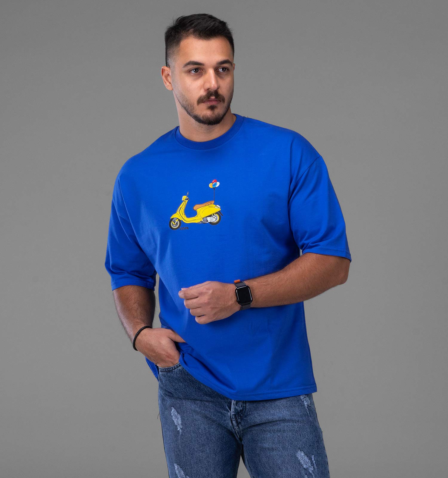 تیشرت یقه گرد مردانه نخ پنبه طرحدار مدل 48162