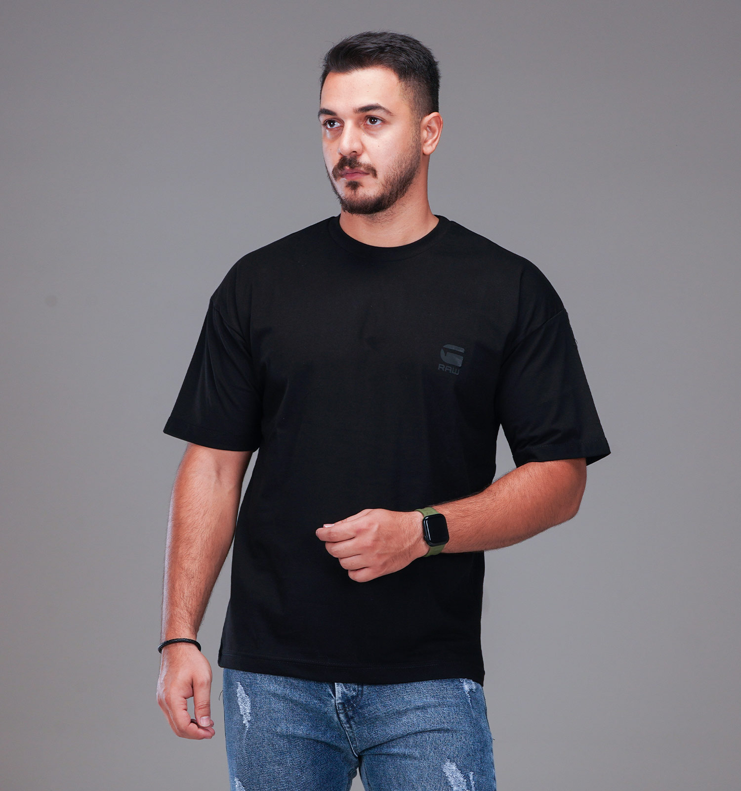 تیشرت یقه گرد مردانه مشکی نخ پنبه طرحدار مدل 48196