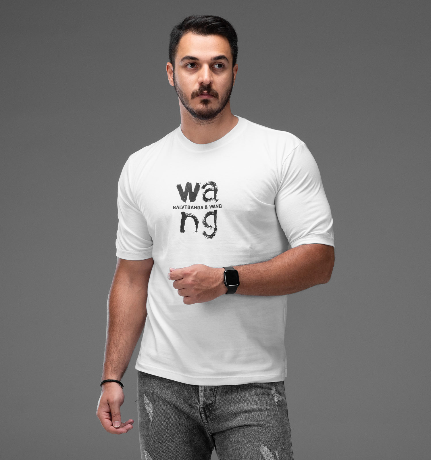 تیشرت یقه گرد مردانه سفید نخ پنبه طرحدار مدل 48231