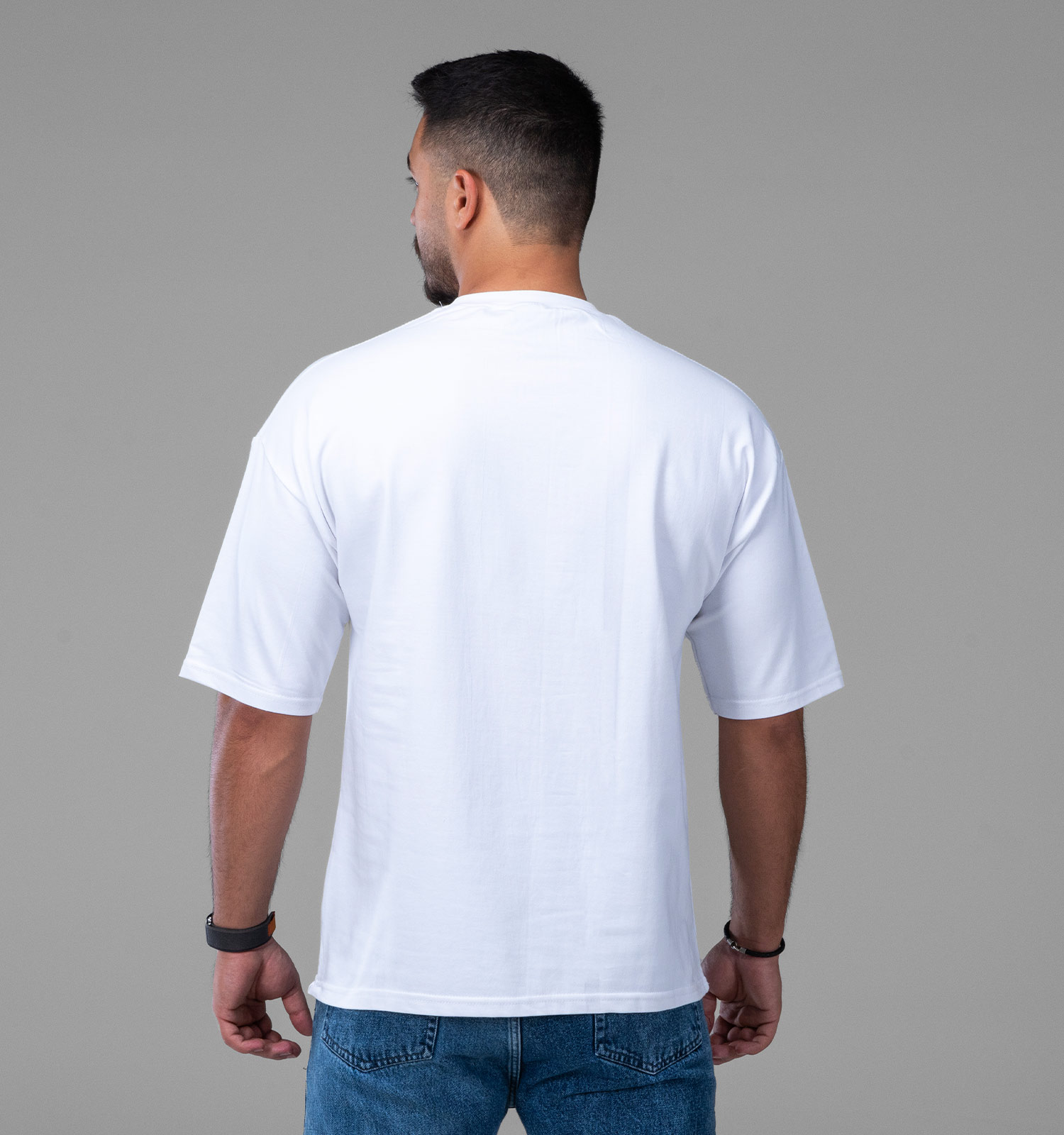 تیشرت یقه گرد مردانه سفید نخ پنبه طرحدار مدل 48159