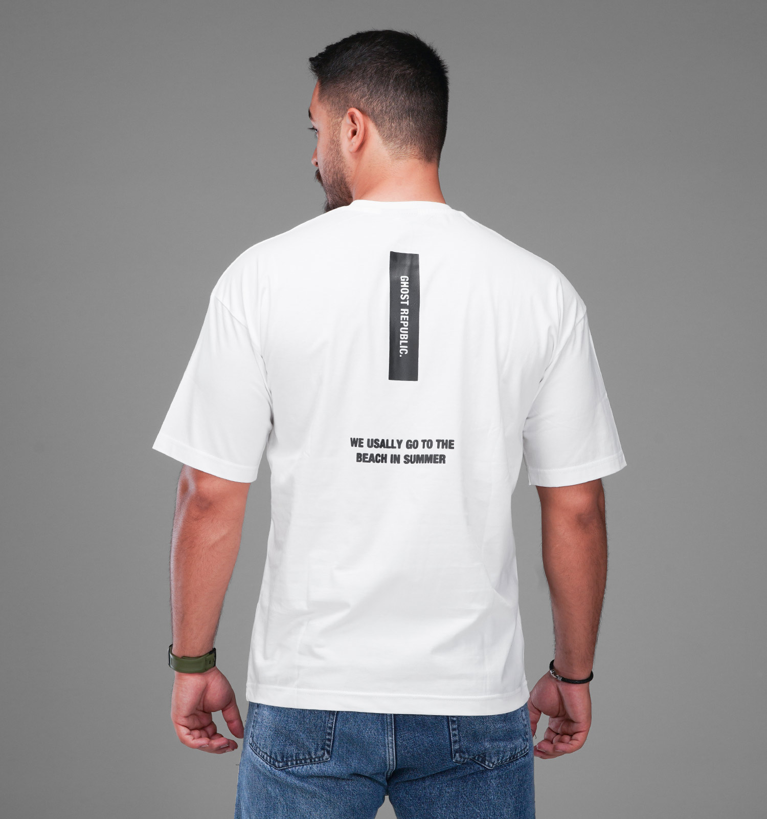 تیشرت یقه گرد مردانه سفید نخ پنبه طرحدار مدل 48190