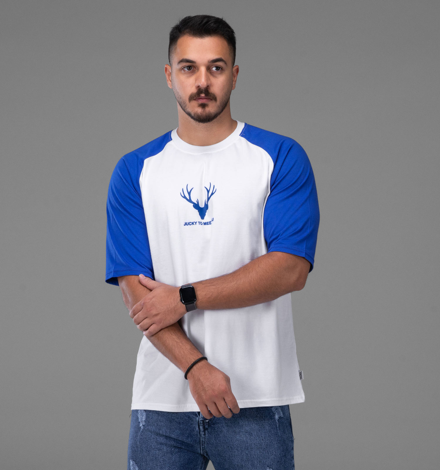 تیشرت یقه گرد مردانه باکسی نخ پنبه طرحدار مدل 48144